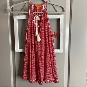 Joe Fresh XS Sleeveless Blouse Red Cream Tassel Tie